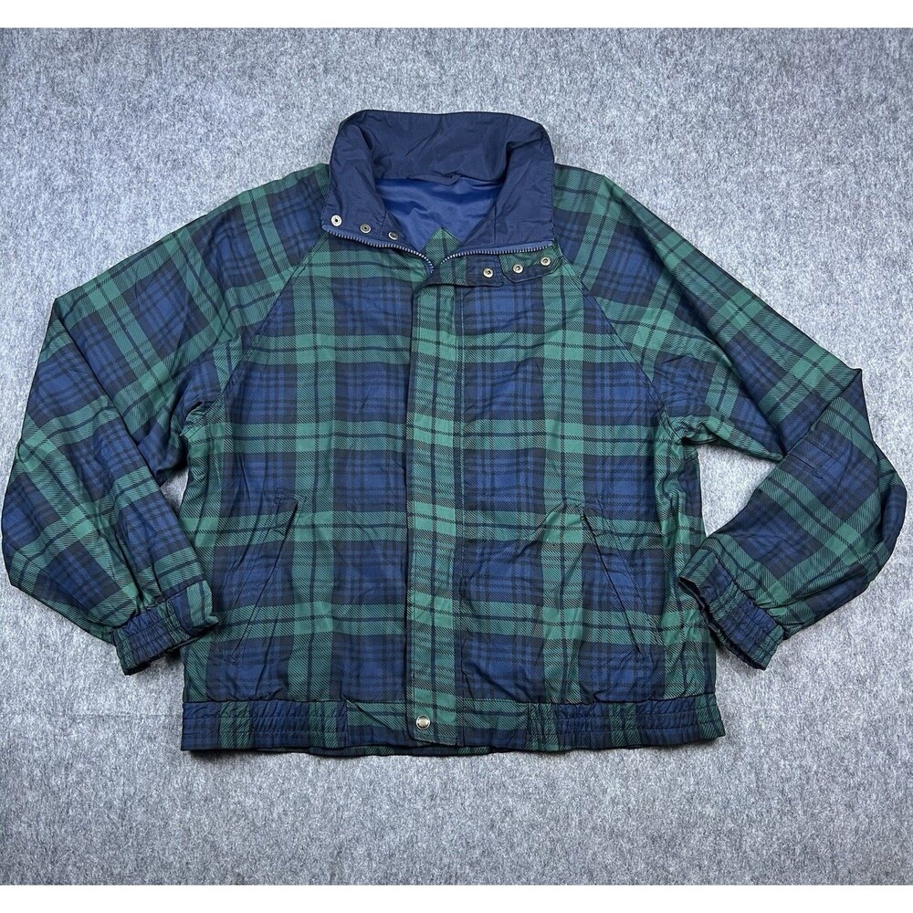 Vintage Slazenger Golf Men's Windbreaker Jacket Blue Green Plaid Zip Up Size L